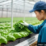 농산물품질관리사 직무 수행 체크리스트 - A detailed close-up scene of a Japanese farm worker in modern casual clothing gently inspecting fres...